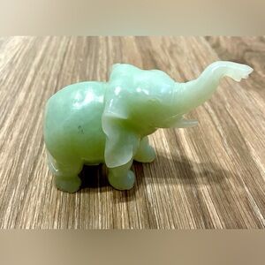 Vintage Pale Green Jade Elephant Trunk up Good Luck Glass Figurine